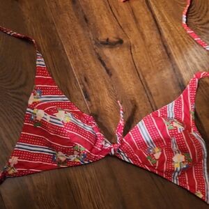 Vintage Red Striped Floral Bikini Top